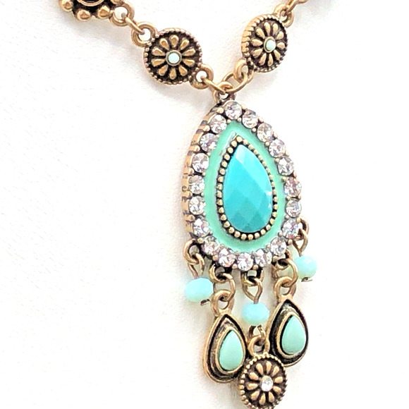 Florence Collection Jewelry - Florence Collection Lariat Necklace & Earrings Set Silver Tone Turquoise Colors